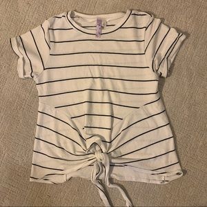 front tie white and navy shirt